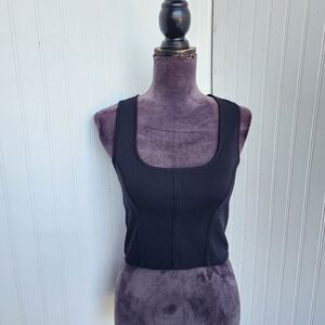 Happily Grey Knit Stretch Black Sleeveless Tank Top Cropped Women's Shirt Sz L